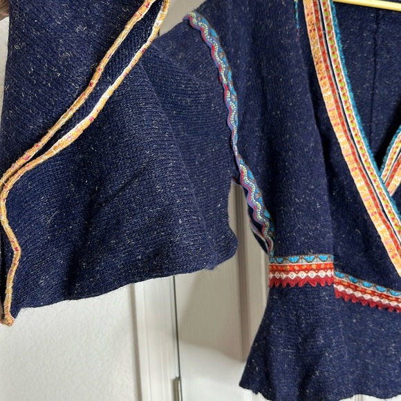 MOTH~ANTHROPOLOGIE Ribbon Trimmed Hippie Bohemian Wrap Sweater Size L - Picture 7 of 15